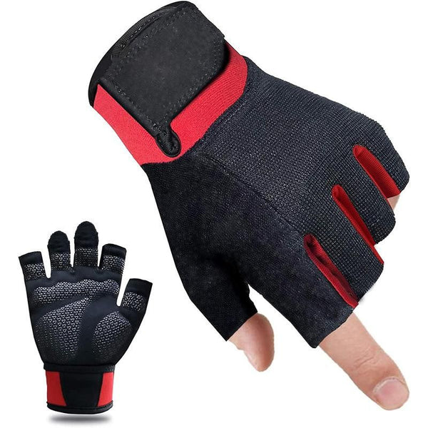 Fitness Gloves Half Finger Breathable Non Slip Weightlifting Training Workout Palm Support For Men And Women - Red XL