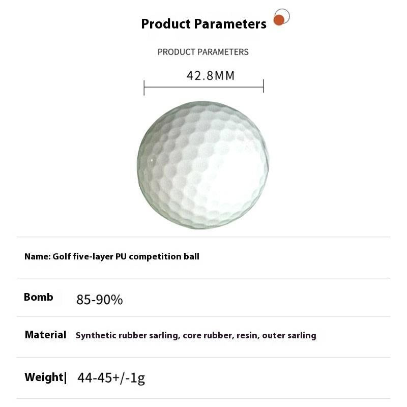1Pc Five-Layer PU Golf Tournament Ball Durable High-Performance Ball for Professional and Recreational Play-White