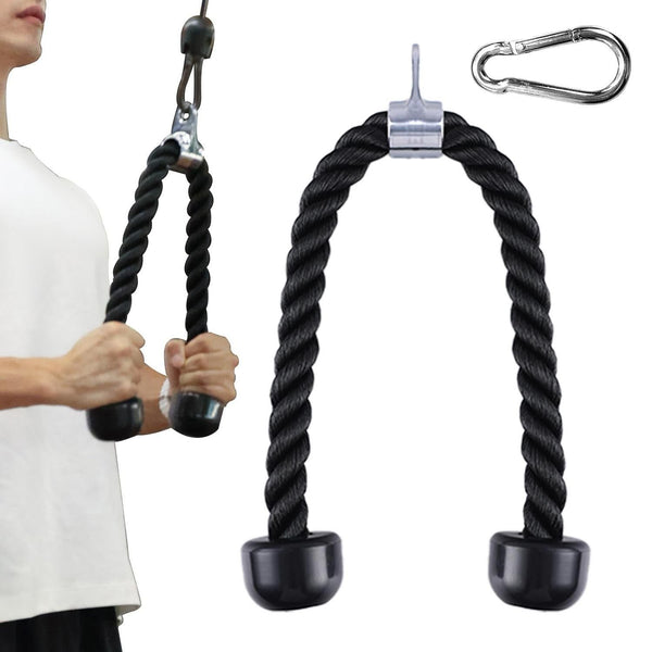 Lat Pulldown Tricep Rope Cable Machine Attachment with Dual Resistance Bands