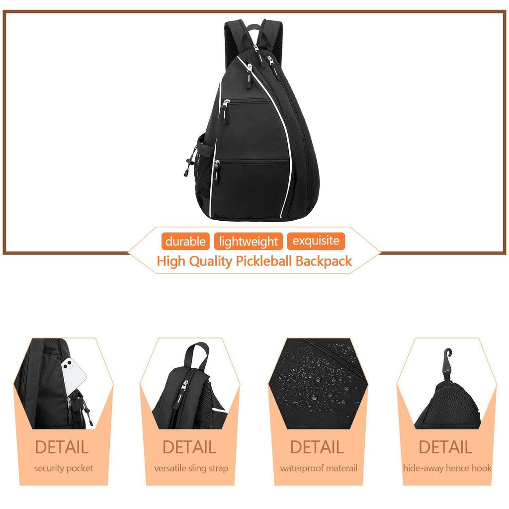 Pickleball Backpack Adjustable Sling Bag With Fence Hook And Large Capacity - Black