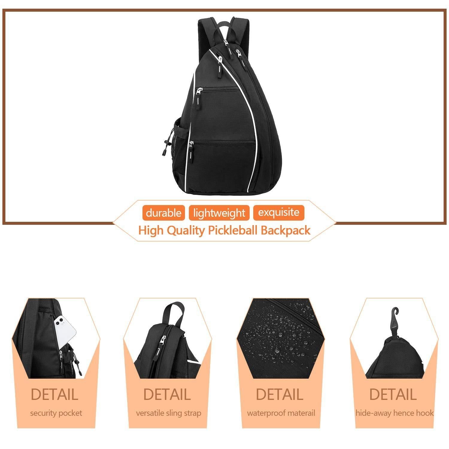 Pickleball Backpack Adjustable Sling Bag With Fence Hook And Large Capacity - Gray