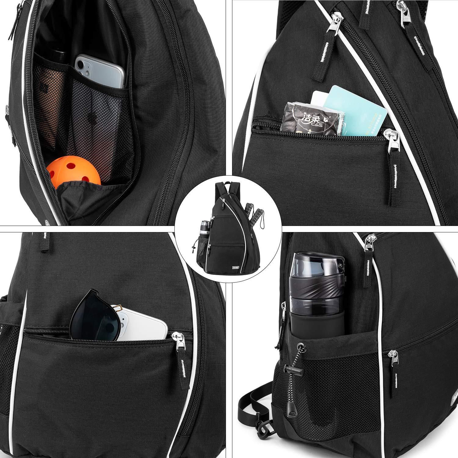 Pickleball Backpack Adjustable Sling Bag With Fence Hook And Large Capacity - Gray