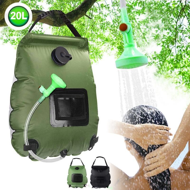 20L Camp Shower Bag Solar Heat Water Pipe Portable Camping Hiking Travel Outdoor - Green