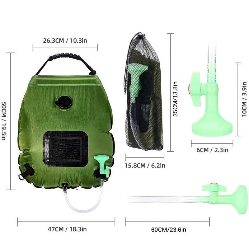 20L Camp Shower Bag Solar Heat Water Pipe Portable Camping Hiking Travel Outdoor - Green