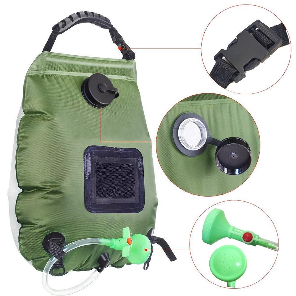 20L Camp Shower Bag Solar Heat Water Pipe Portable Camping Hiking Travel Outdoor - Green