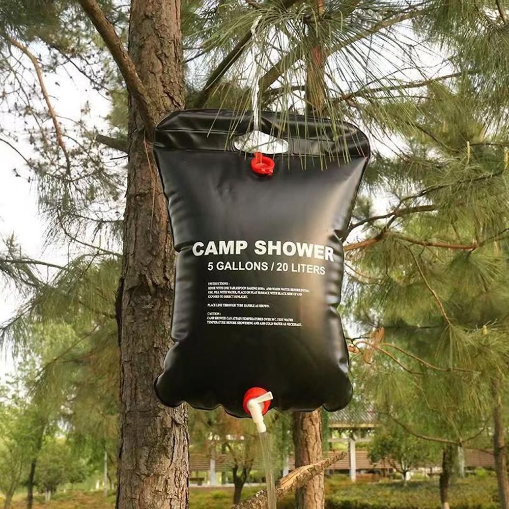 20L Solar Shower Bag Portable Outdoor Camping Water Storage Bag for Hiking Camping Bathing-Black