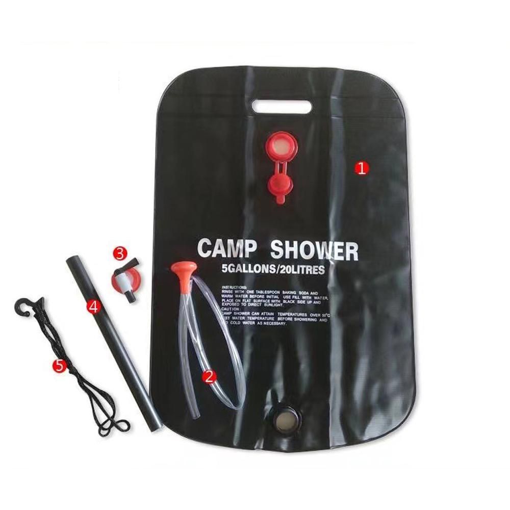 20L Solar Shower Bag Portable Outdoor Camping Water Storage Bag for Hiking Camping Bathing-Black