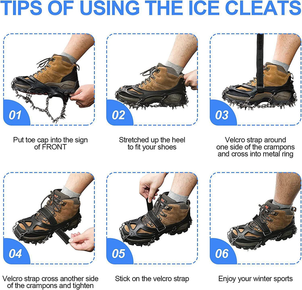 24 Spikes Crampons for Shoes, Anti Slip Ice Cleats for Shoes and Boots, Traction Ice Snow Grip with Stainless Steel Spikes and Silicone Men Women for Hiking, Walking, Climbing, Jogging,Fishing - M