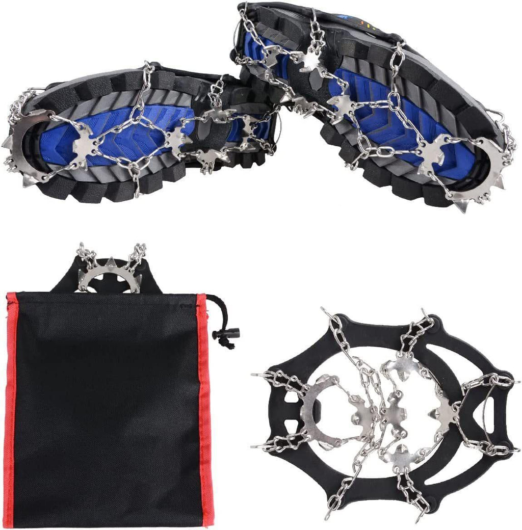 24 Spikes Crampons for Shoes, Anti Slip Ice Cleats for Shoes and Boots, Traction Ice Snow Grip with Stainless Steel Spikes and Silicone Men Women for Hiking, Walking, Climbing, Jogging,Fishing - M