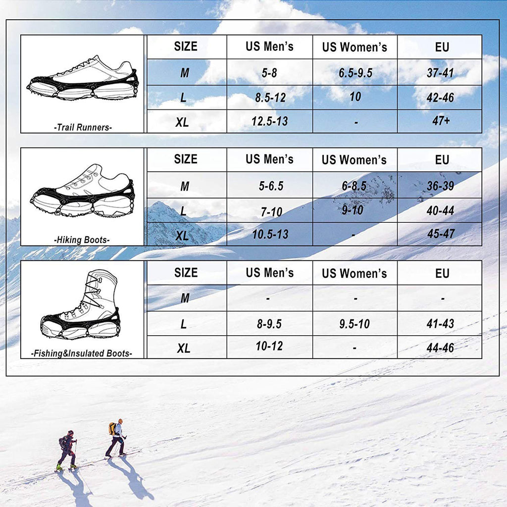 24 Spikes Crampons for Shoes, Anti Slip Ice Cleats for Shoes and Boots, Traction Ice Snow Grip with Stainless Steel Spikes and Silicone Men Women for Hiking, Walking, Climbing, Jogging,Fishing - M