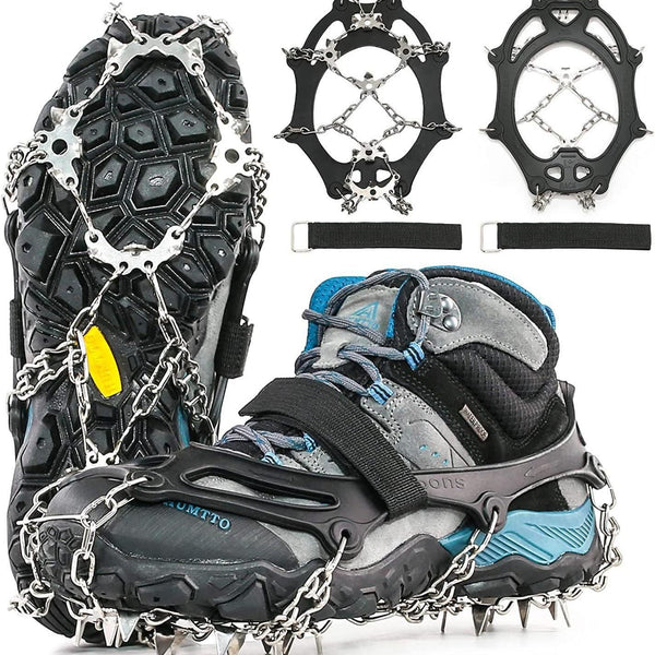 24 Spikes Crampons for Shoes, Anti Slip Ice Cleats for Shoes and Boots, Traction Ice Snow Grip with Stainless Steel Spikes and Silicone Men Women for Hiking, Walking, Climbing, Jogging,Fishing - L