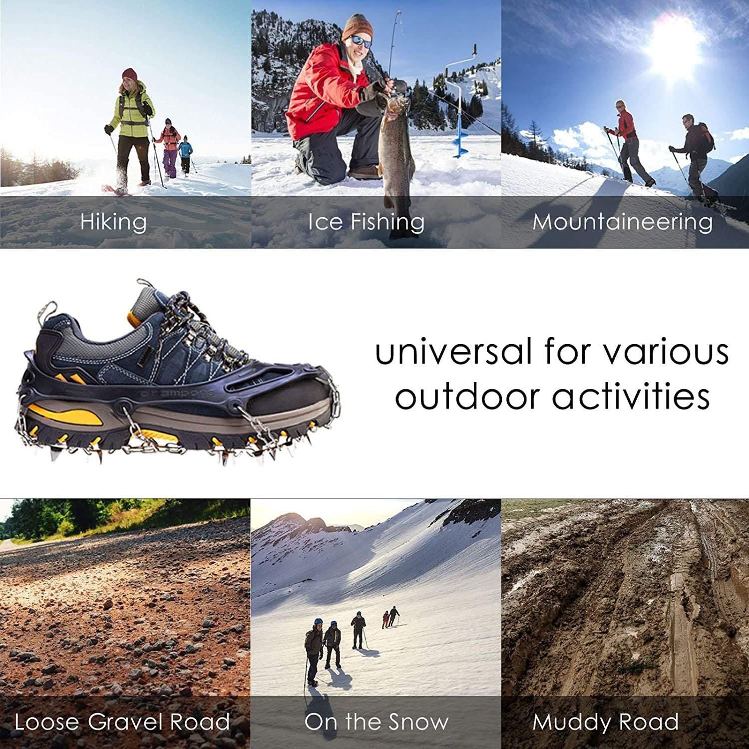 24 Spikes Crampons for Shoes, Anti Slip Ice Cleats for Shoes and Boots, Traction Ice Snow Grip with Stainless Steel Spikes and Silicone Men Women for Hiking, Walking, Climbing, Jogging,Fishing - L