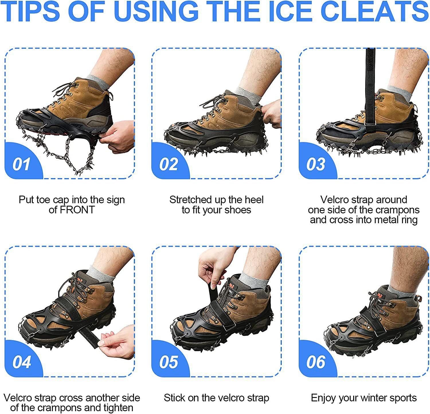24 Spikes Crampons for Shoes, Anti Slip Ice Cleats for Shoes and Boots, Traction Ice Snow Grip with Stainless Steel Spikes and Silicone Men Women for Hiking, Walking, Climbing, Jogging,Fishing - XL
