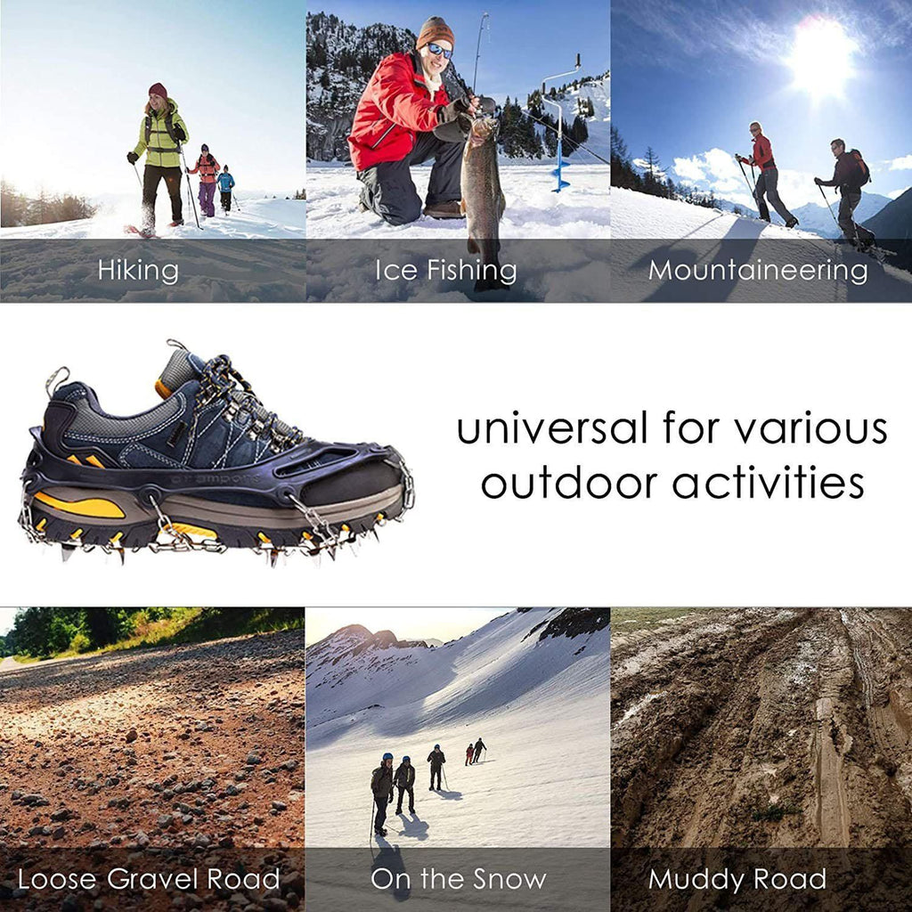 24 Spikes Crampons for Shoes, Anti Slip Ice Cleats for Shoes and Boots, Traction Ice Snow Grip with Stainless Steel Spikes and Silicone Men Women for Hiking, Walking, Climbing, Jogging,Fishing - XL