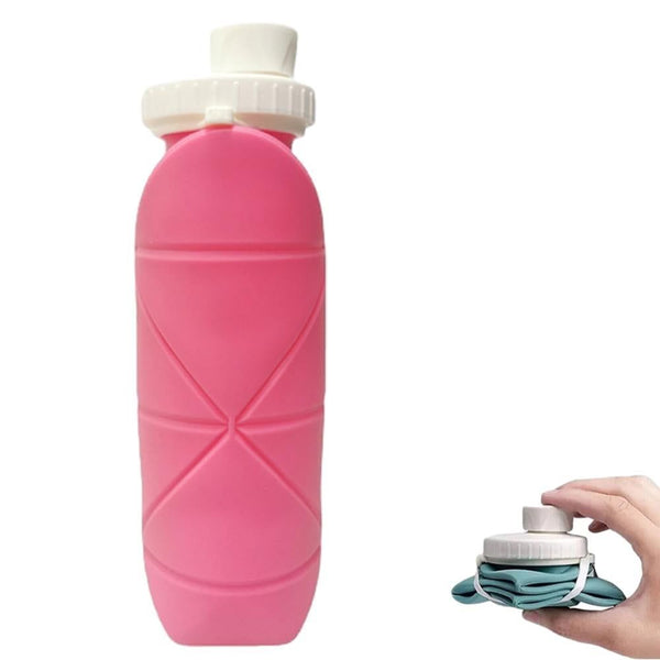 Foldable Collapsible Water Bottle Silicone Leak-proof Reusable for Gym Camping Hiking Travel Sports-Pink