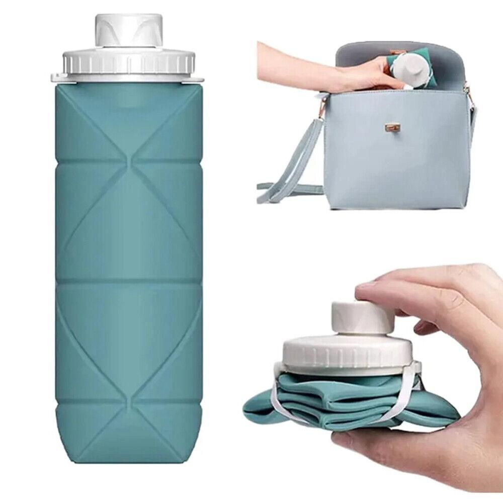 Foldable Collapsible Water Bottle Silicone Leak-proof Reusable for Gym Camping Hiking Travel Sports-Pink