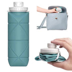 Foldable Collapsible Water Bottle Silicone Leak-proof Reusable for Gym Camping Hiking Travel Sports-Blue