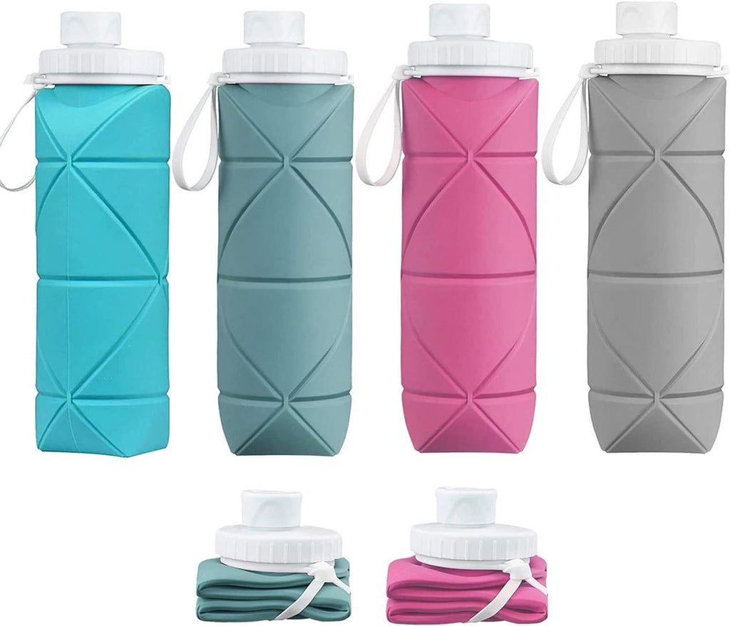 Foldable Collapsible Water Bottle Silicone Leak-proof Reusable for Gym Camping Hiking Travel Sports-Blue