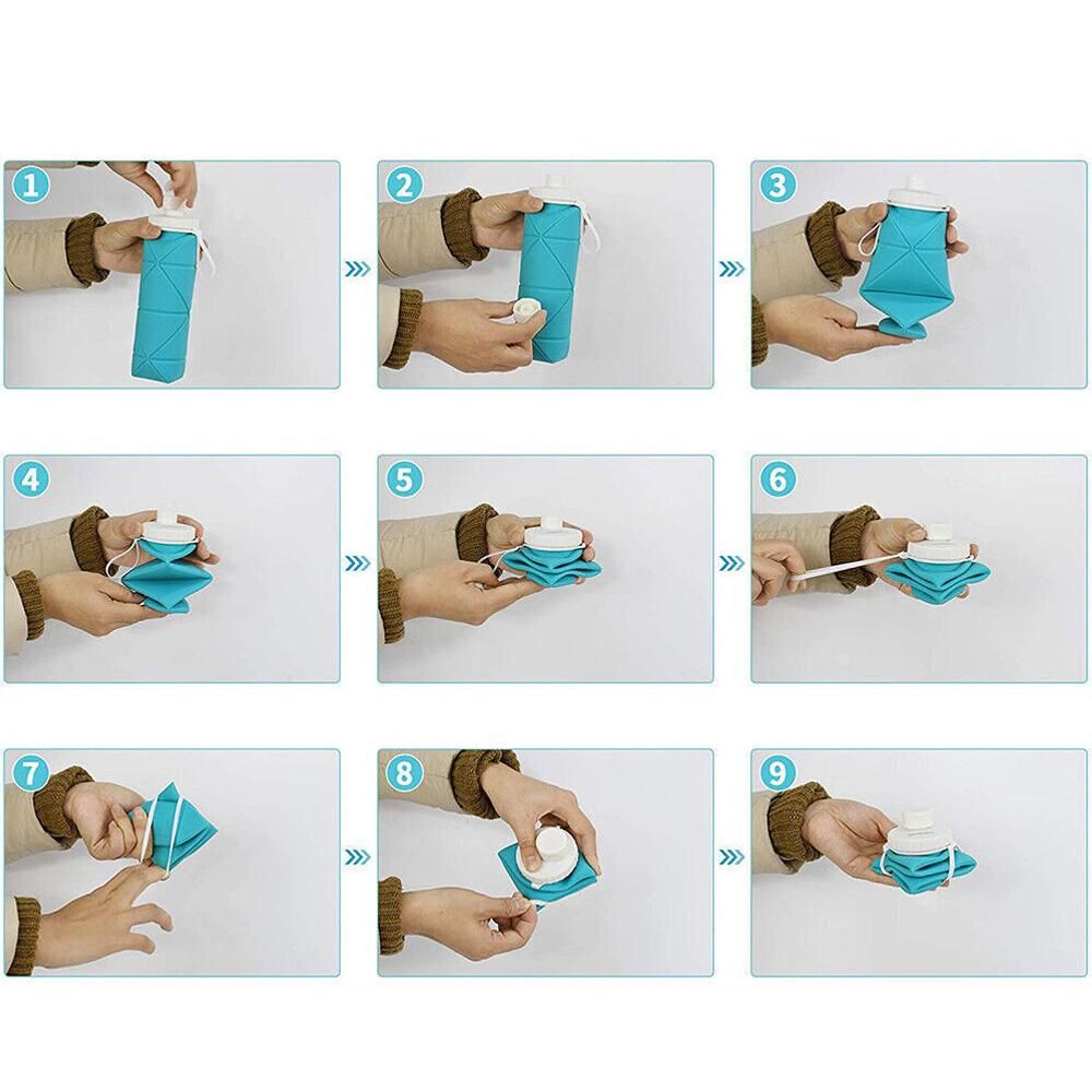 Foldable Collapsible Water Bottle Silicone Leak-proof Reusable for Gym Camping Hiking Travel Sports-Grey