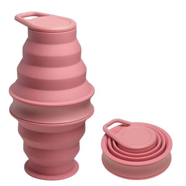 Foldable Water Cup Travel Silicone Sports Bottle Portable Collapsible Card Style Mug Gift - Pink