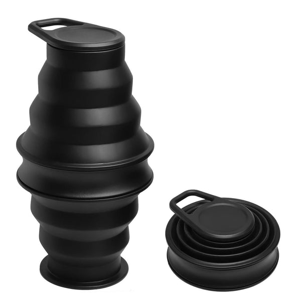 Foldable Water Cup Travel Silicone Sports Bottle Portable Collapsible Card Style Mug Gift - Black
