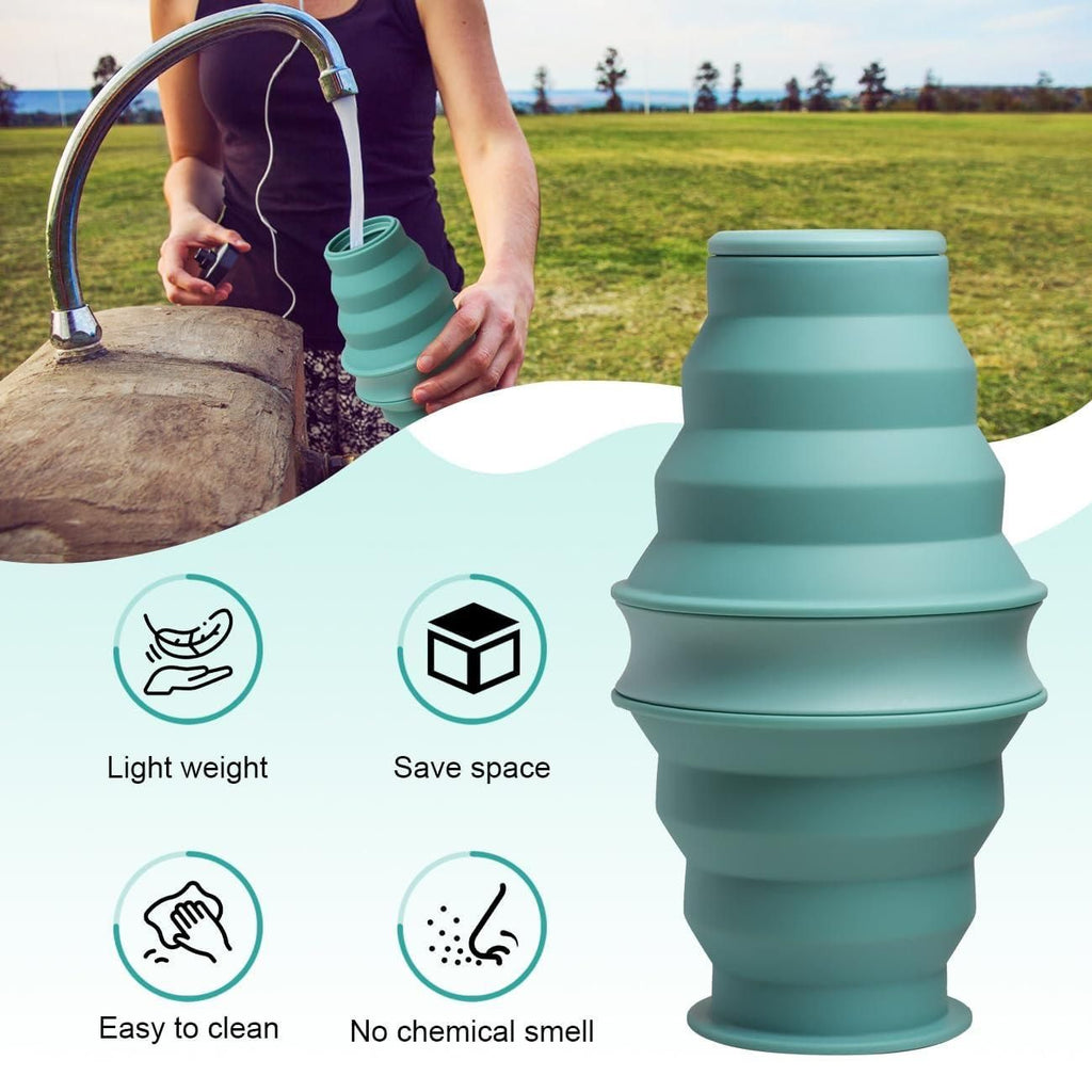 Foldable Water Cup Travel Silicone Sports Bottle Portable Collapsible Card Style Mug Gift - Black