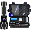 High Lumen LED Flashlight Rechargeable Zoomable Tactical Torch with LCD Power Display Black