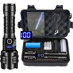 High Lumen LED Flashlight Rechargeable Zoomable Tactical Torch with LCD Power Display Black