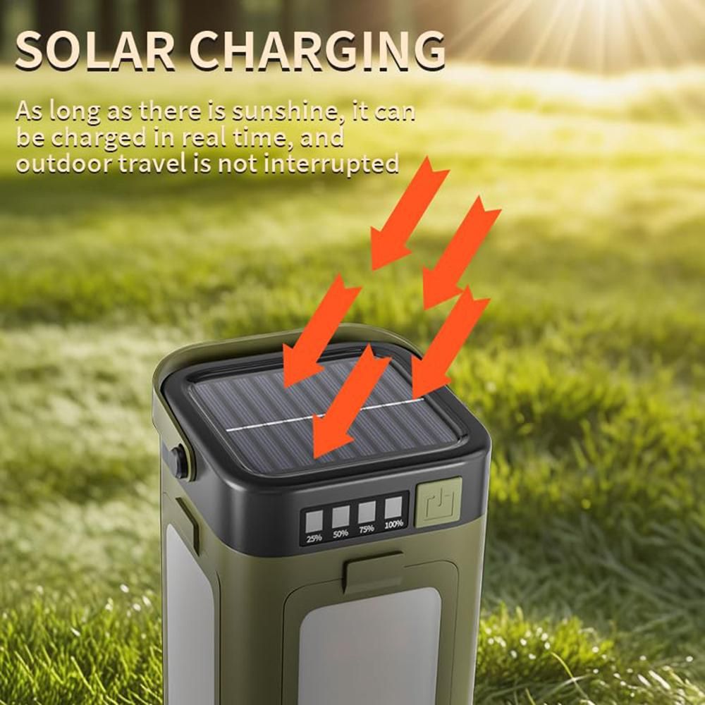 LED Camping Lantern with Solar Panel Type C Charging and Expandable Panels