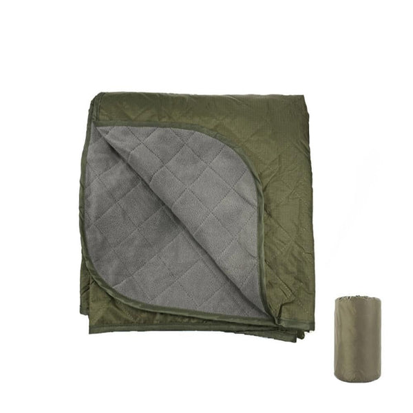 Outdoor Fleece Polyester Camping Blanket Waterproof Thick Portable Picnic Mat Machine Washable-army green