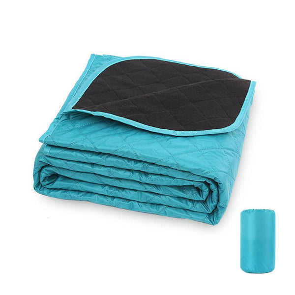 Outdoor Fleece Polyester Camping Blanket Waterproof Thick Portable Picnic Mat Machine Washable-cyan