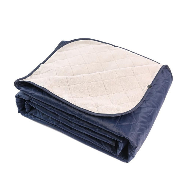 Outdoor Fleece Polyester Camping Blanket Waterproof Thick Portable Picnic Mat Machine Washable-Navy blue