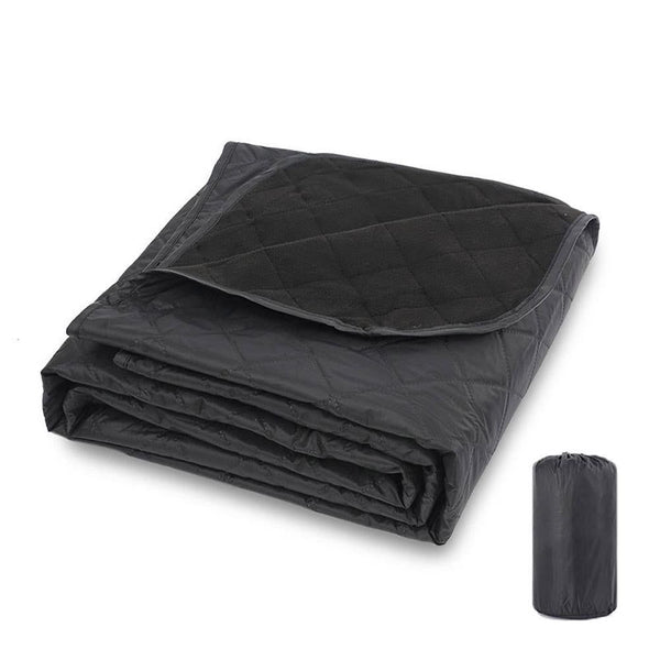 Outdoor Fleece Polyester Camping Blanket Waterproof Thick Portable Picnic Mat Machine Washable-Black