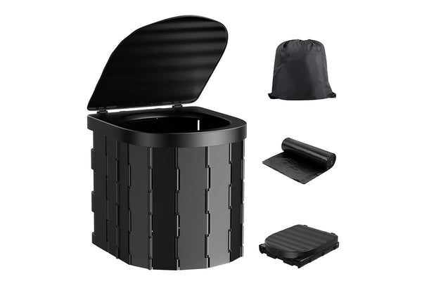 Portable Camping Toilet Folding Toilet for Adults with Lid -Black