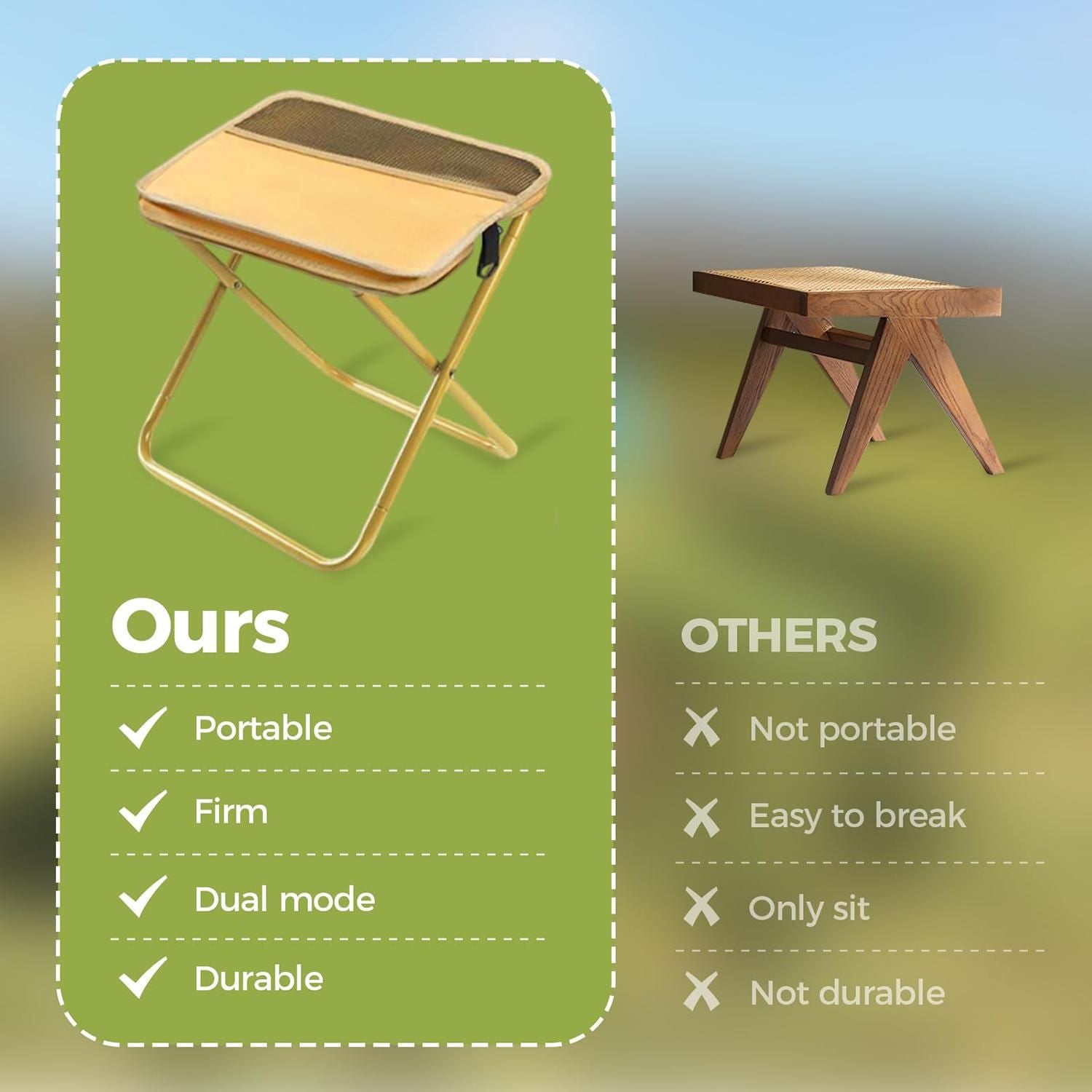 Portable Folding Stool for Hiking Camping and Fishing - Khaki L