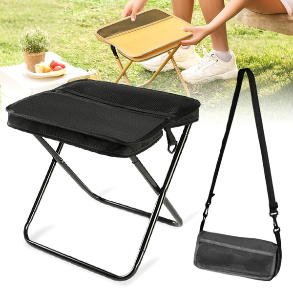 Portable Folding Stool for Hiking Camping and Fishing - Black S