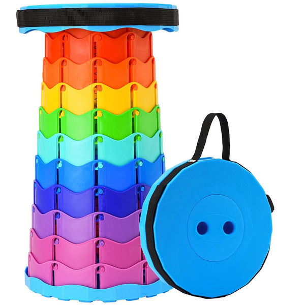 Portable Telescopic Folding Stool Adjustable Height Plastic Camp Chair for Hiking Fishing Colorful