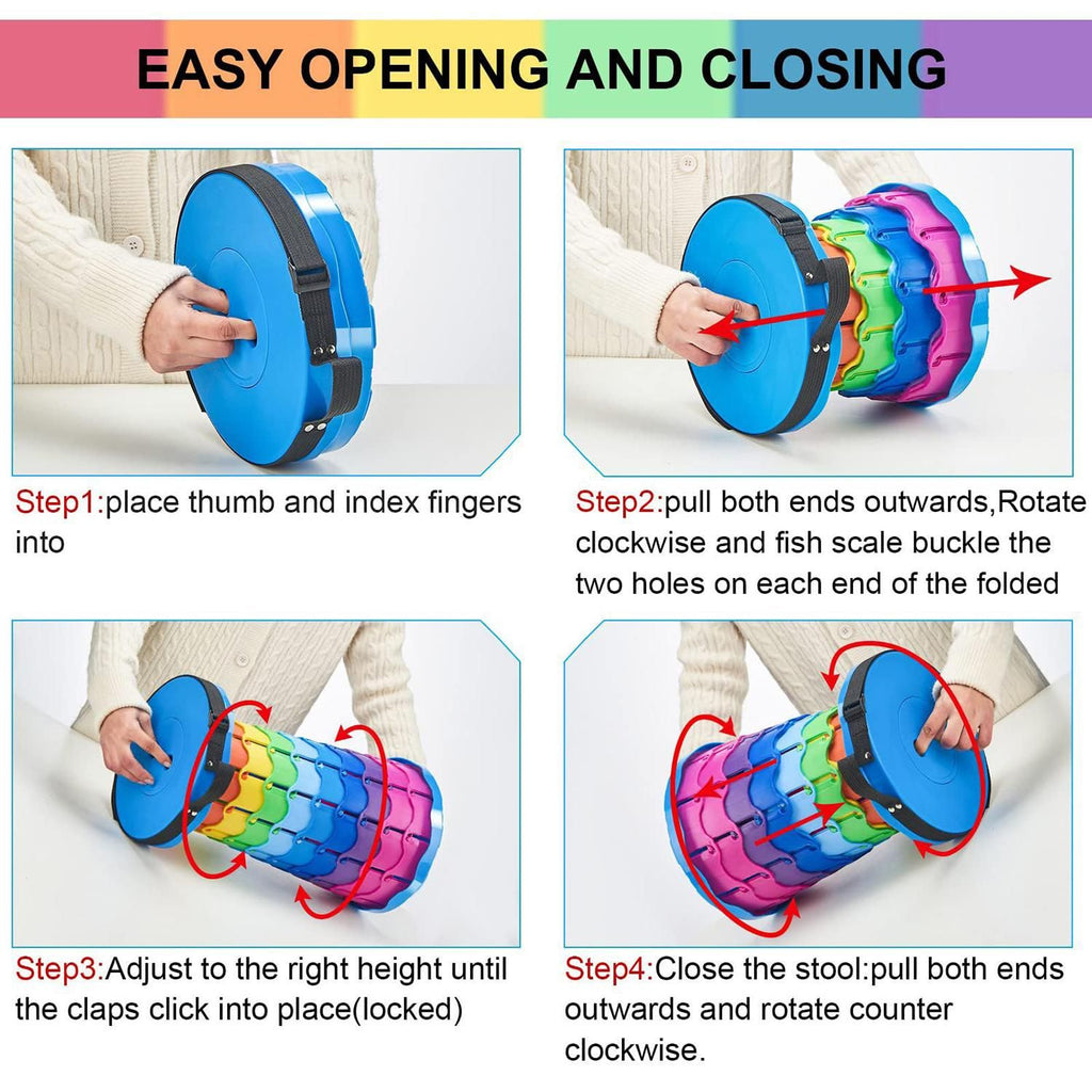 Portable Telescopic Folding Stool Adjustable Height Plastic Camp Chair for Hiking Fishing Colorful