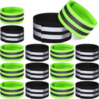 16 PCS Reflective Bands Reflector Bands for Wrist, Arm, Ankle, Leg,Reflector Tape Straps for Night Walking, Cycling and Running-(Black+Green)