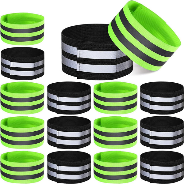 16 PCS Reflective Bands Reflector Bands for Wrist, Arm, Ankle, Leg,Reflector Tape Straps for Night Walking, Cycling and Running-(Black+Green)