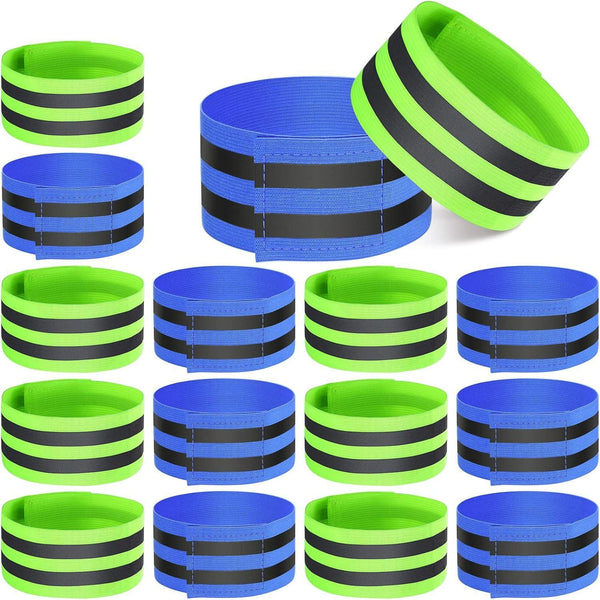 16 PCS Reflective Bands Reflector Bands for Wrist, Arm, Ankle, Leg,Reflector Tape Straps for Night Walking, Cycling and Running-(Blue+Green)