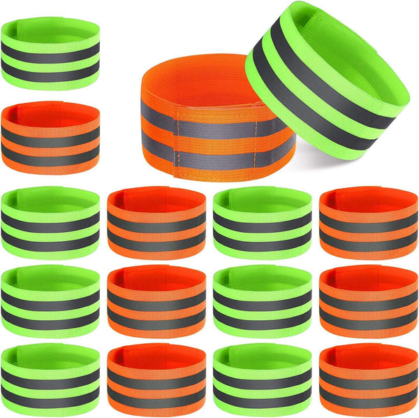 16 PCS Reflective Bands Reflector Bands for Wrist, Arm, Ankle, Leg,Reflector Tape Straps for Night Walking, Cycling and Running-(Orange+Green)