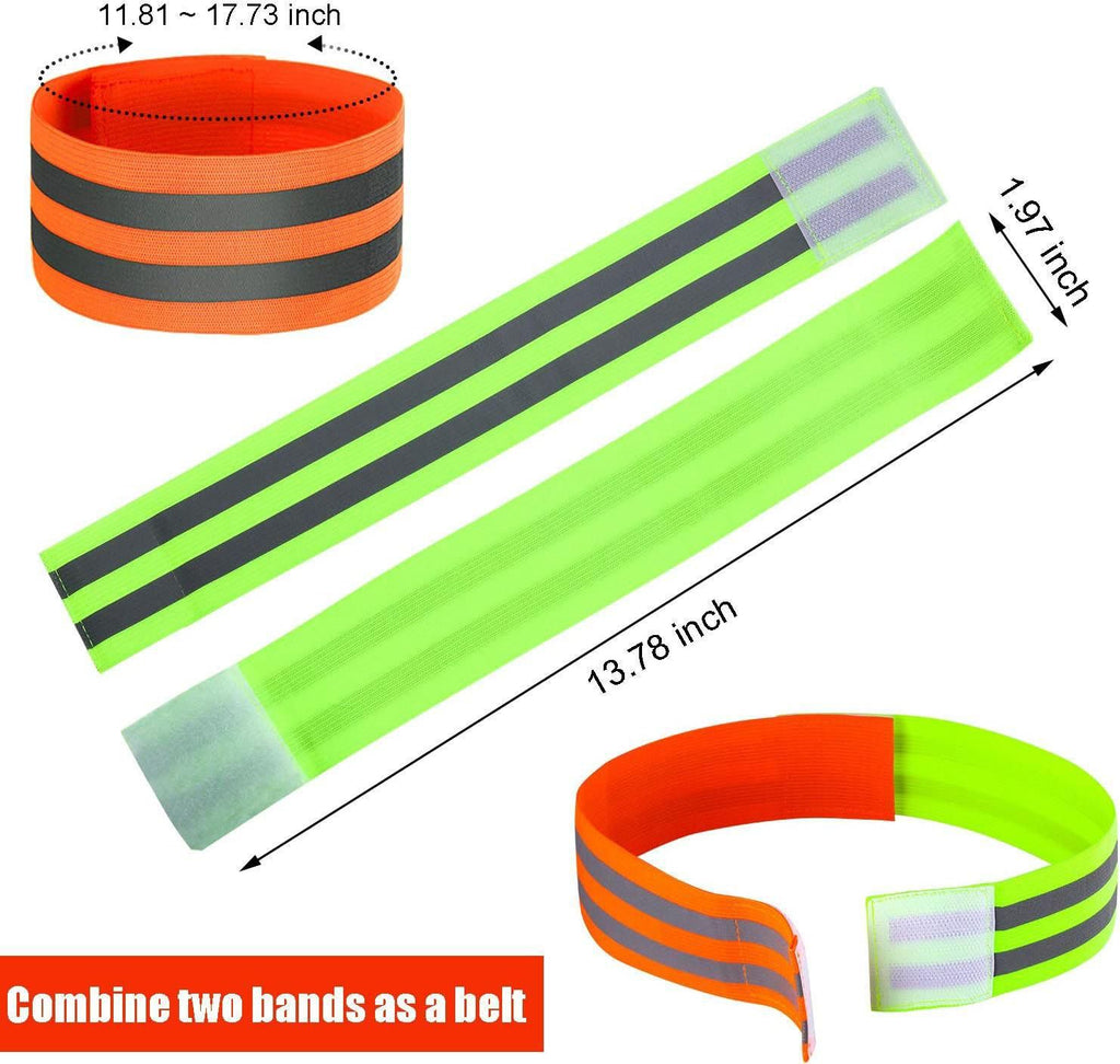 16 PCS Reflective Bands Reflector Bands for Wrist, Arm, Ankle, Leg,Reflector Tape Straps for Night Walking, Cycling and Running-(Orange+Green)