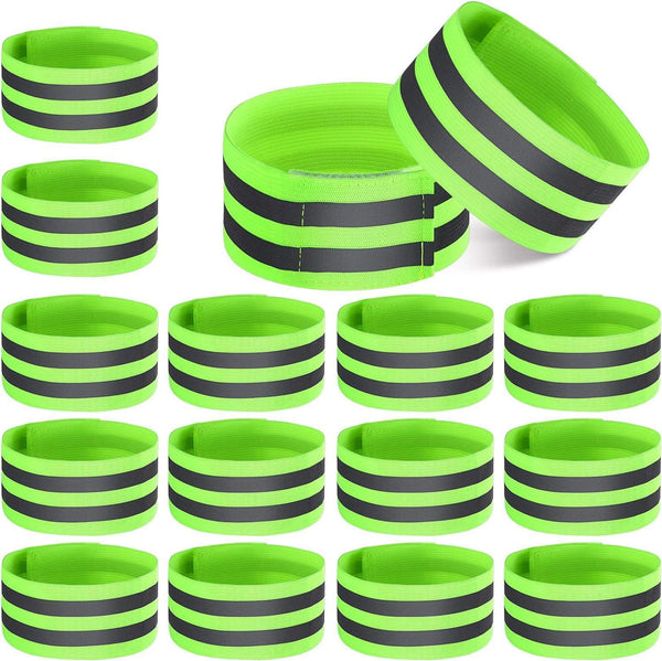 16 PCS Reflective Bands Reflector Bands for Wrist, Arm, Ankle, Leg,Reflector Tape Straps for Night Walking, Cycling and Running-(Green)