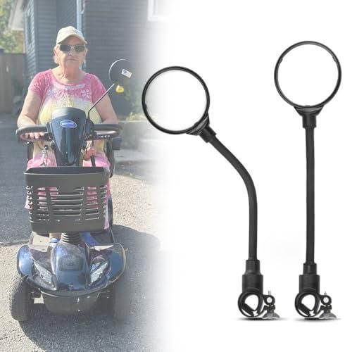 2 Pcs 360° Rotating Wide Angle Rearview Mirror for Scooters, Wheelchairs - Black