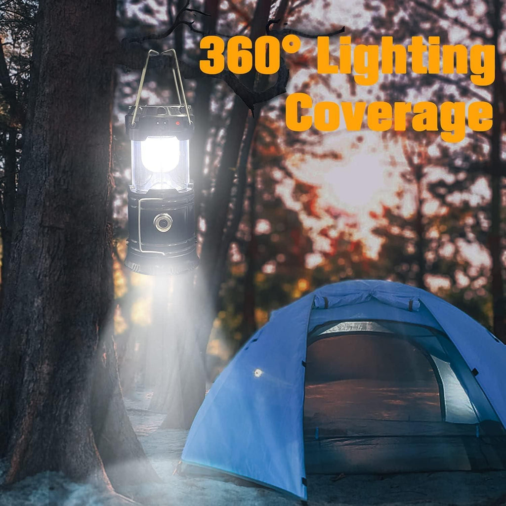 4 Pack Foldable Camping Lantern, Solar and USB Rechargeable, Lightweight Waterproof (Black)