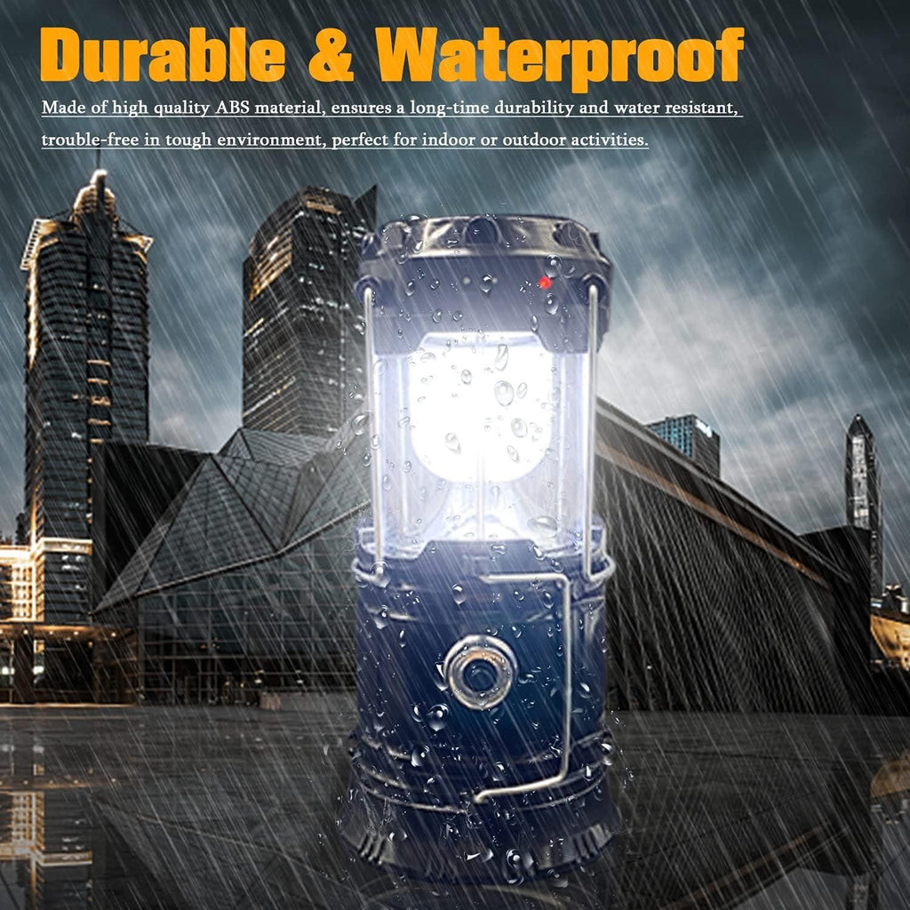 4 Pack Foldable Camping Lantern, Solar and USB Rechargeable, Lightweight Waterproof (Black)