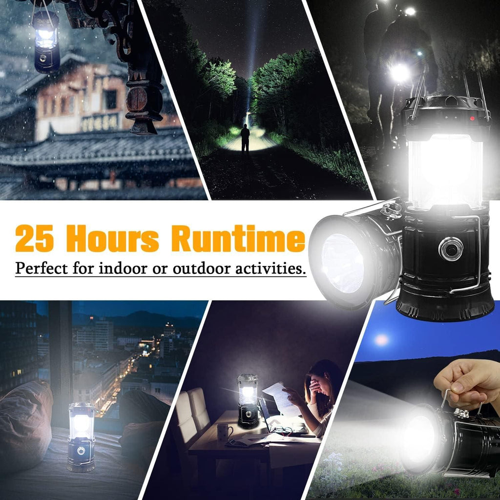 4 Pack Foldable Camping Lantern, Solar and USB Rechargeable, Lightweight Waterproof (Black)
