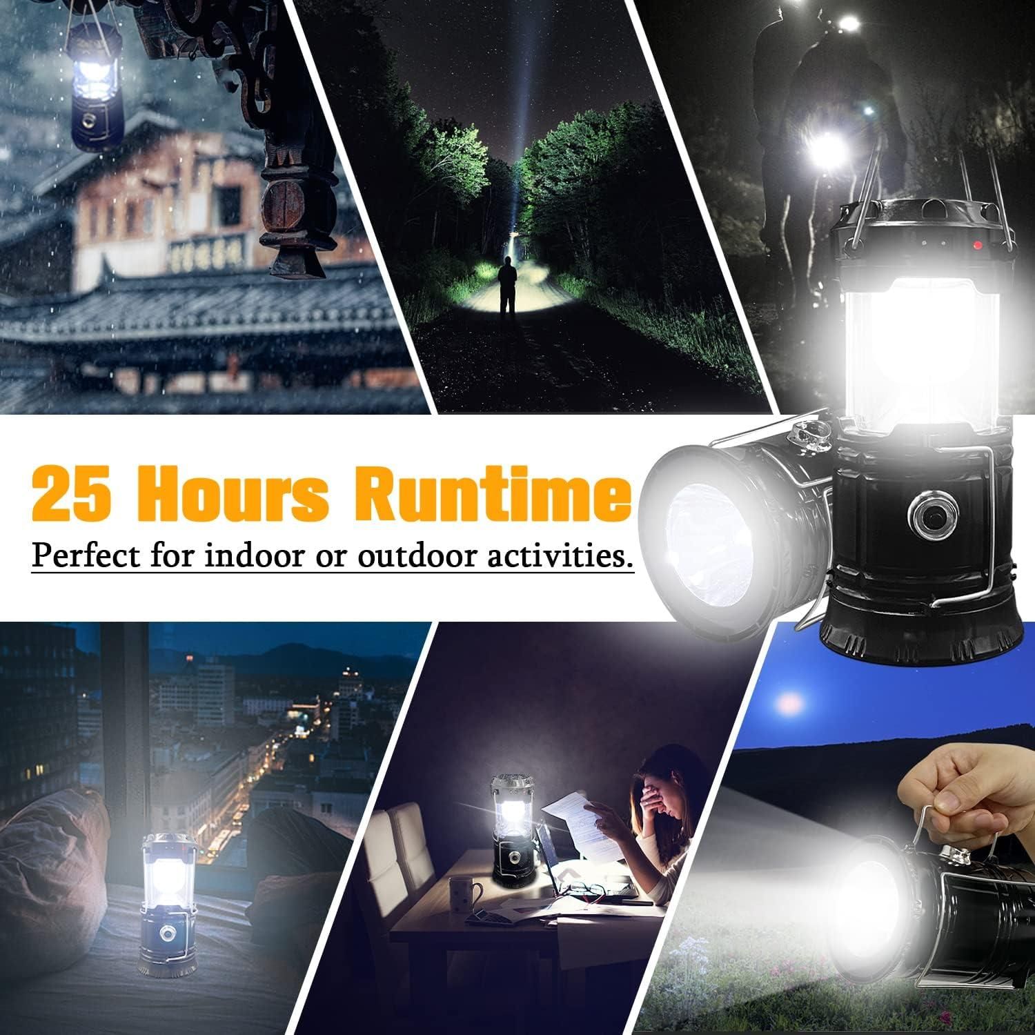 4 Pack Foldable Camping Lantern, Solar and USB Rechargeable, Lightweight Waterproof (Black)