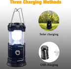4 Pack Foldable Camping Lantern, Solar and USB Rechargeable, Lightweight Waterproof (Black)
